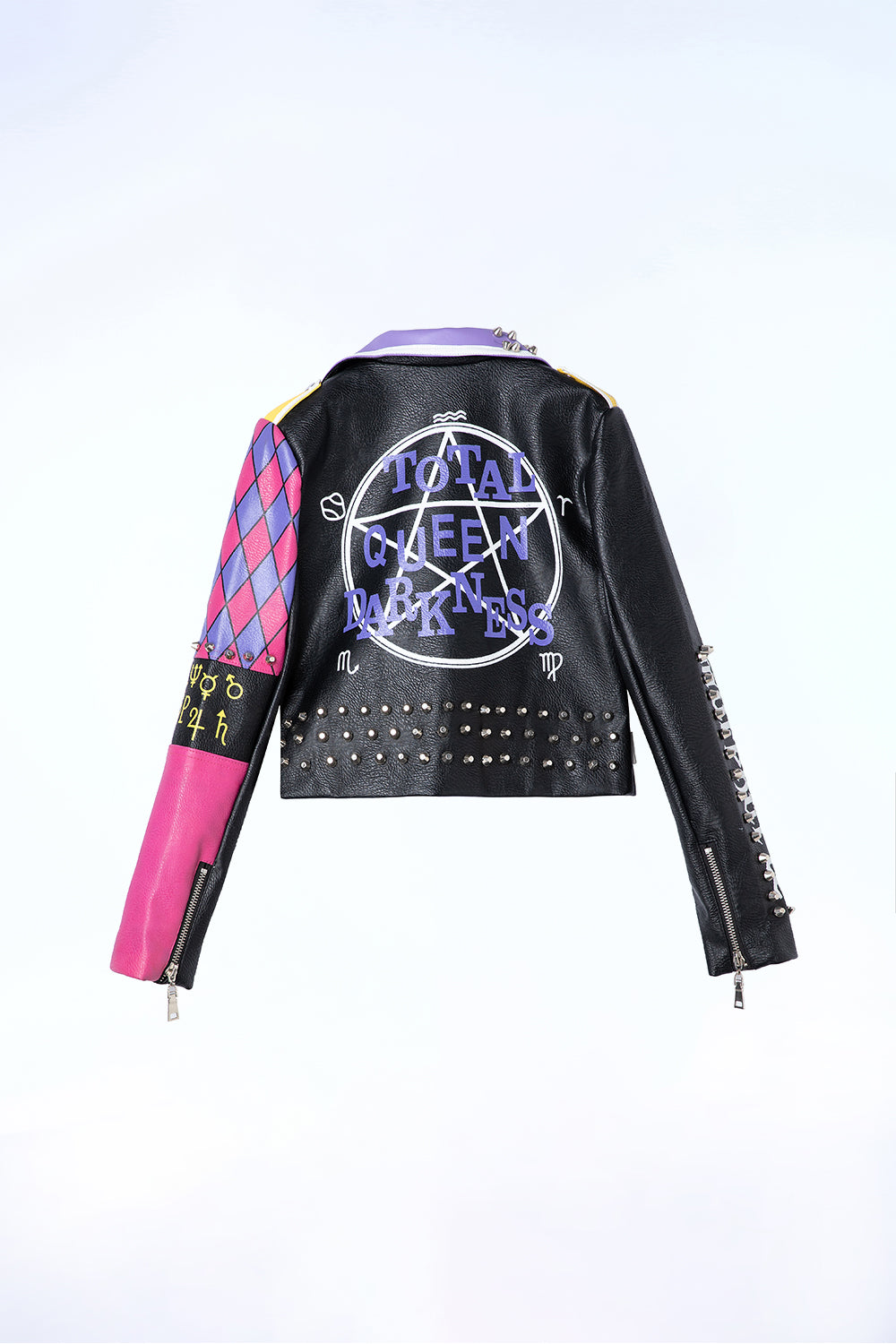 Women's Faux Leather PU Jacket, Graffiti Studded Rivet Punk