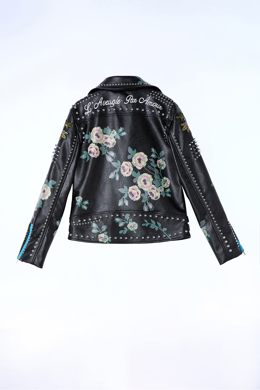 Women's Faux Leather PU Jacket, Graffiti Studded Rivet Punk