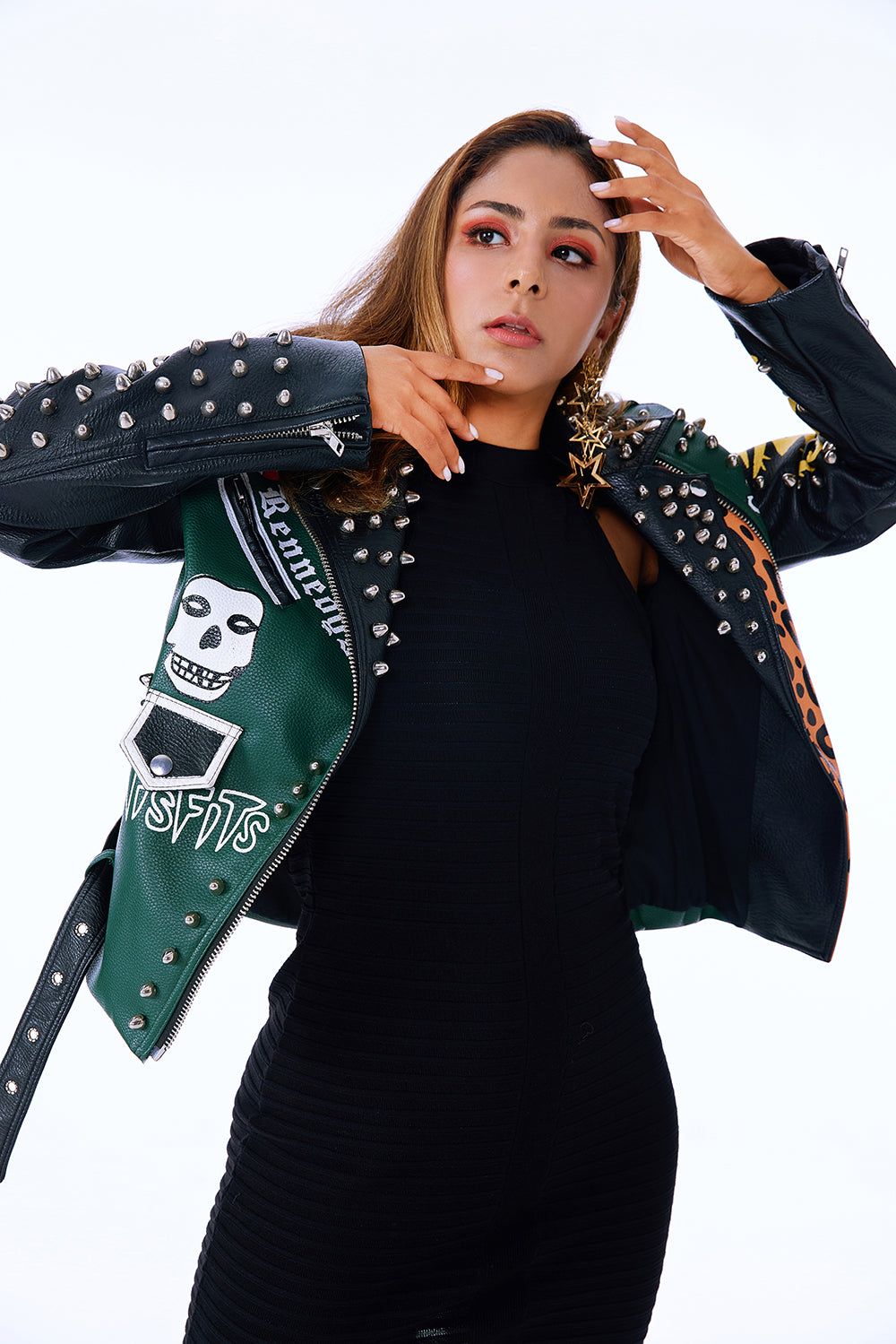 Women's Faux Leather PU Jacket, Graffiti Studded Rivet Punk Biker Moto  Fashion Coat with Long Sleeve - NIGHTWALKER – Darkshe
