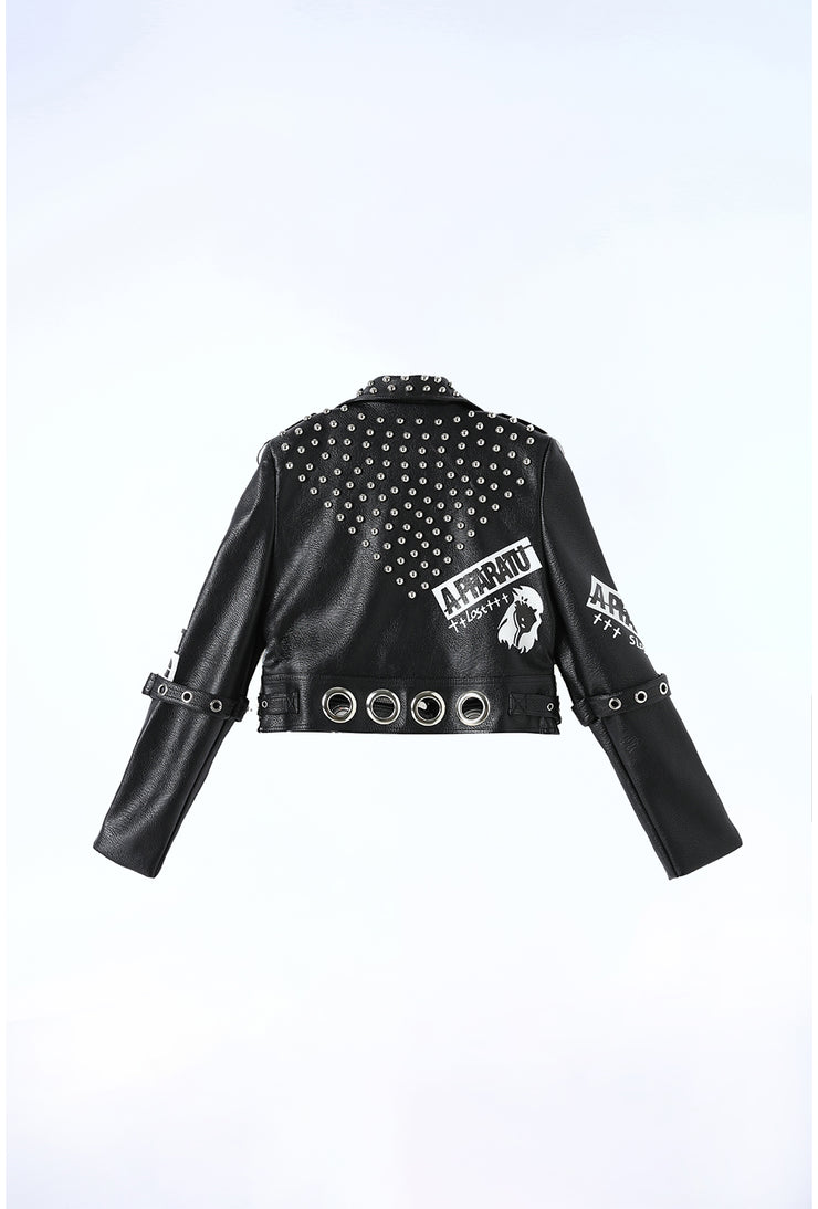 Black Studded Punk Faux Leather Vegan PU Jacket - ELEMENTAL