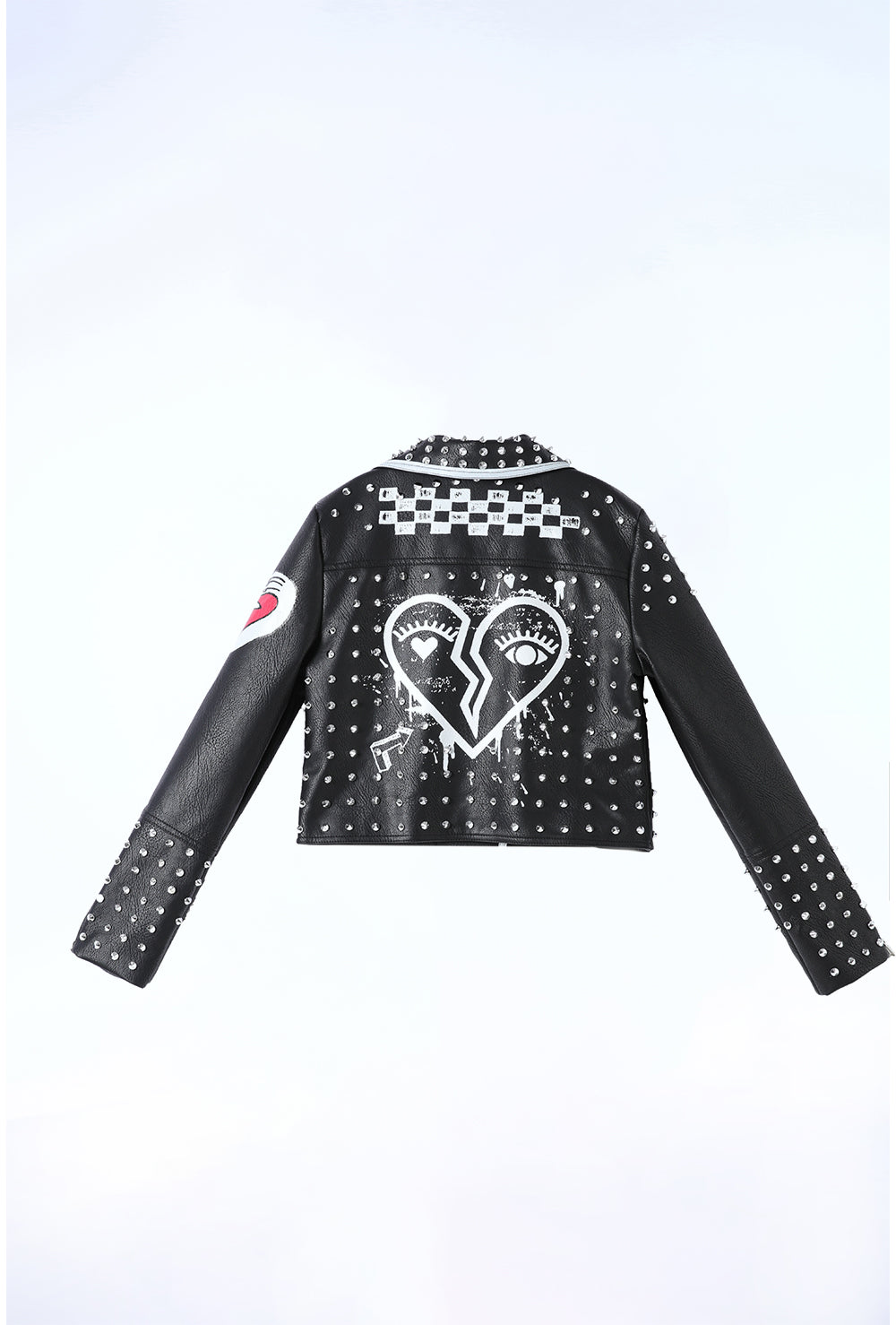 Women's Faux Leather PU Jacket, Graffiti Studded Rivet Punk Biker
