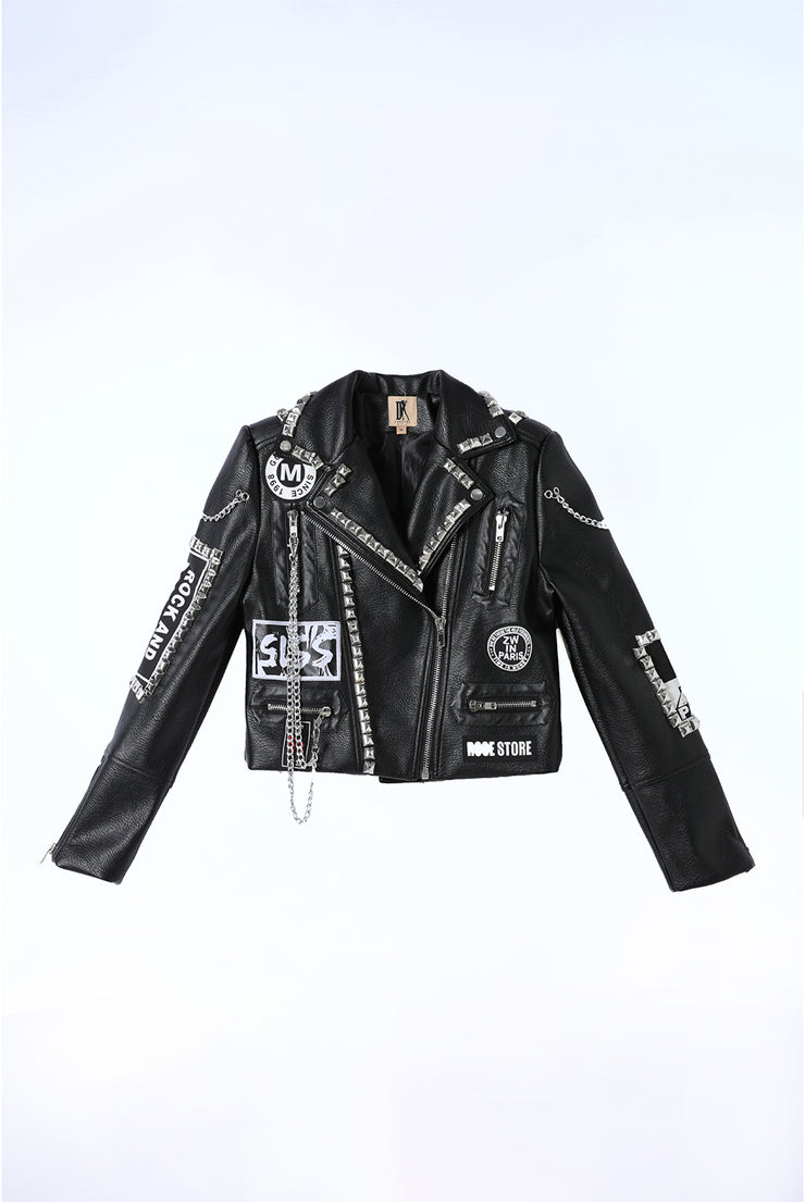 Metal Chain Studded Faux Leather Vegan PU Jacket - NIGHTWALKER