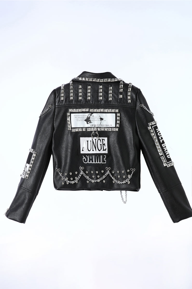 Metal Chain Studded Faux Leather Vegan PU Jacket - NIGHTWALKER