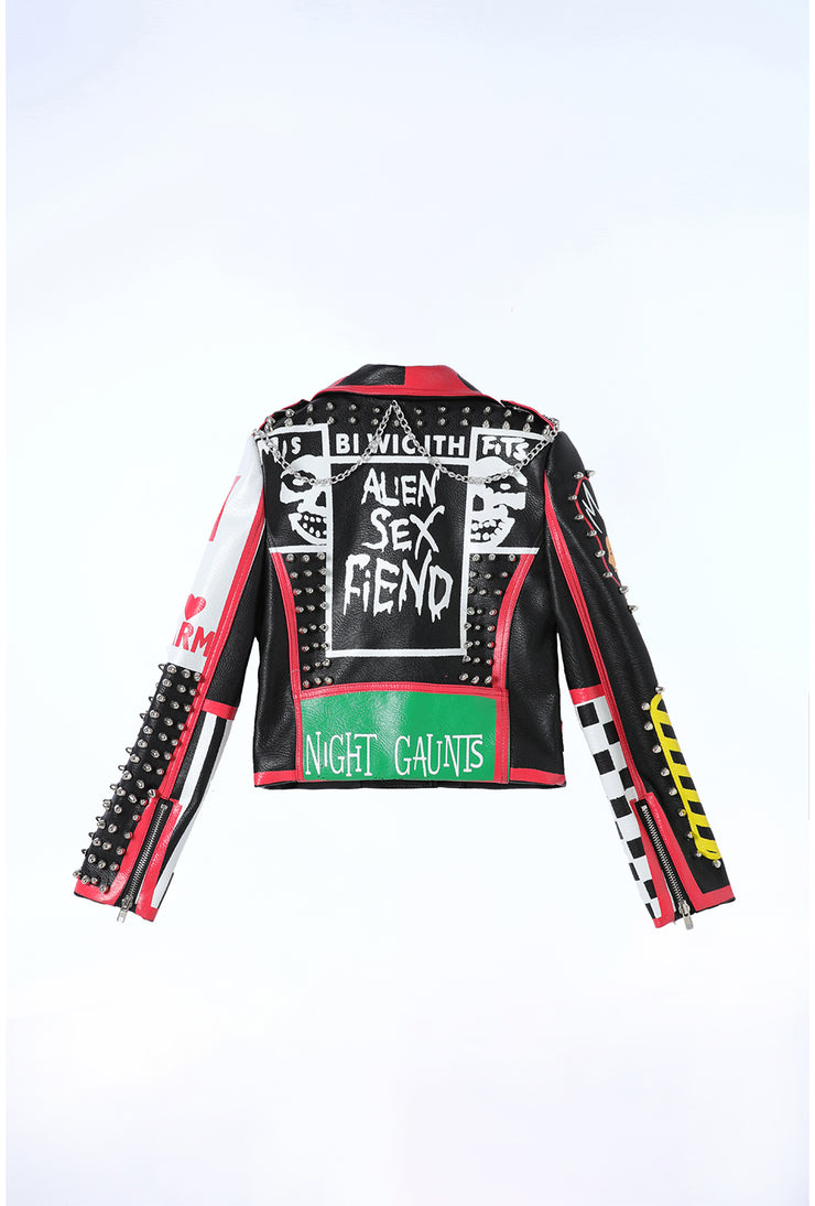 Studded Punk Faux Leather Vegan PU Jacket -INFERNO